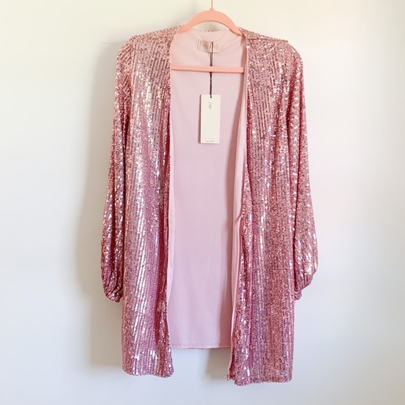 Club L London Pink Sequin long sleeve mini Wrap Dress - Picture 10 of 13